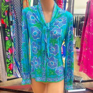 Vintage Emilio Pucci Floral Silk Blouse 60s/70s Medium